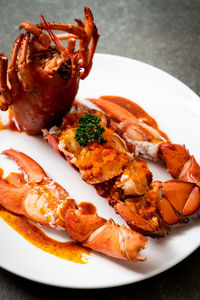 Close-up of food in plate on table