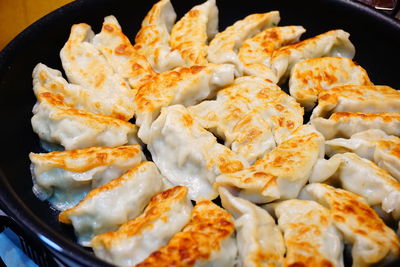 High angle view of dumplings in plate