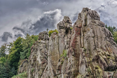 Low angle view of rock formation against sky