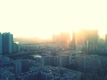 High angle shot of cityscape against clear sky