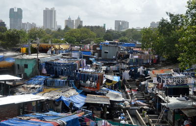 High angle view of washing laundry