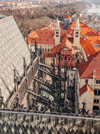 High angle view of houses in city