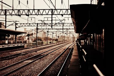 Railroad tracks on railroad station platform