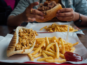 Close-up of food served on table