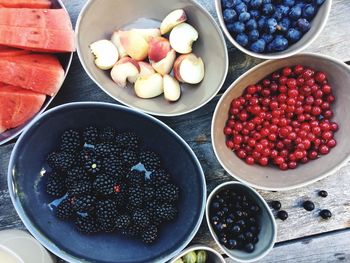 High angle view of fruits in container on table