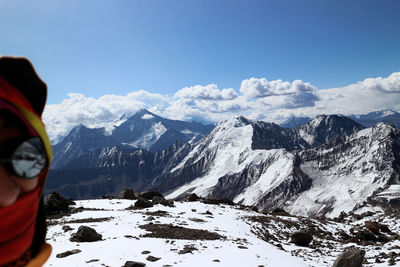 Scenic view of snowcapped mountains against sky