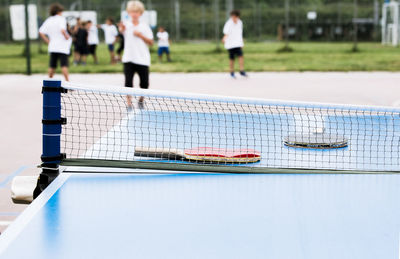 Table tennis rackets on table