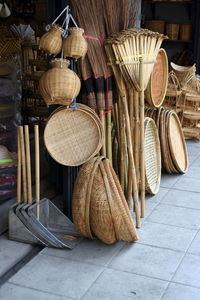 Wicker basket for sale at market stall