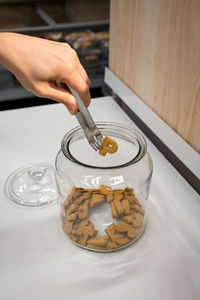 High angle view of person preparing food on table