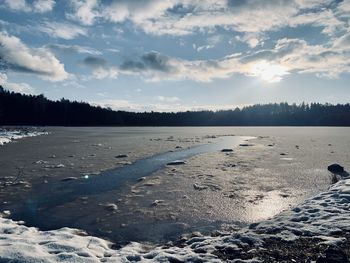 Scenic view of frozen lake against sky