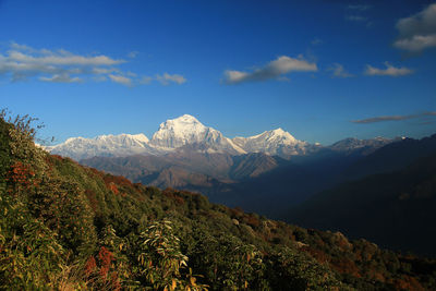 Scenic view of snowcapped mountains against sky