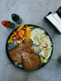 High angle view of meal served in plate