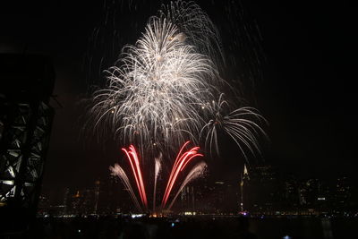 Firework display at night