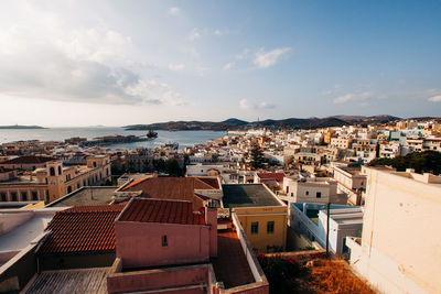 High angle view of townscape against sky