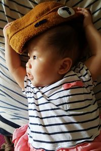 Close-up of cute baby at home