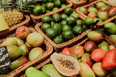 High angle view of fruits for sale in market