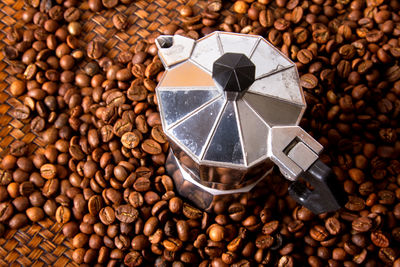 High angle view of coffee beans