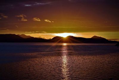 Scenic view of lake against sky during sunset