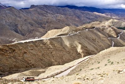 Aerial view of mountain range against sky