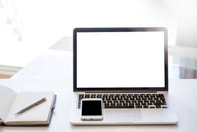 High angle view of laptop on table