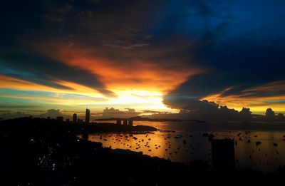 Silhouette of city during sunset