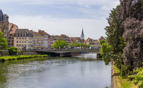 Idyllic waterside impression of strasbourg, a city at the alsace region in france