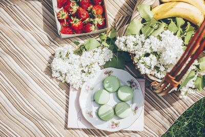 High angle view of food on table