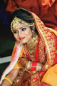 Portrait of indian bride in happy mood