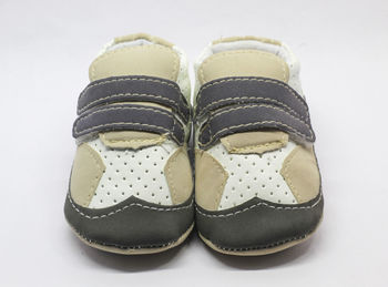 High angle view of shoes on white background