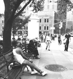 Woman walking on city street