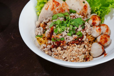 High angle view of food served in plate