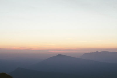 Scenic view of silhouette mountains against sky during sunset