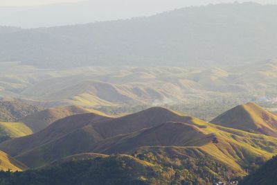 Aerial view of mountain range against sky