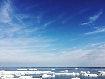 Scenic view of sea against blue sky