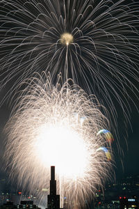 Low angle view of firework display at night