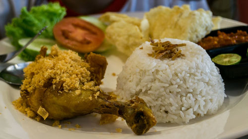 Close-up of food in plate on table