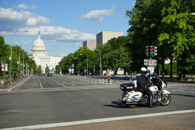 Metropolitan police bikers blocking pennsylvania avenue in washington dc, usa