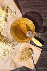 High angle view of food on table