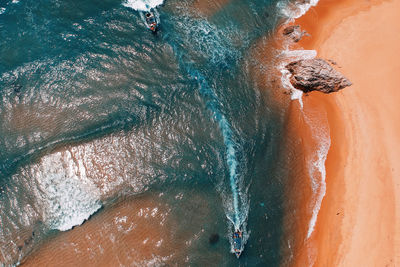 High angle view of sand on beach