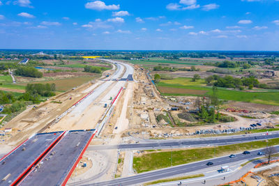 High angle view of highway against sky