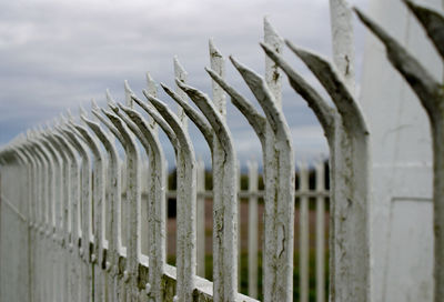 Close-up of fence against sky