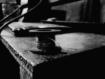Close-up of old table