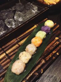 High angle view of sushi served on table