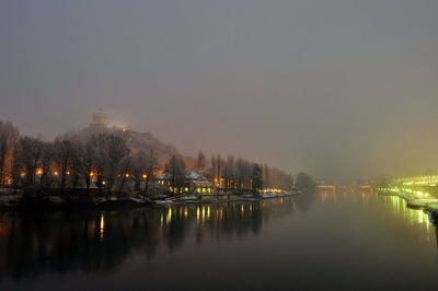 Panoramic view of lake by buildings against sky