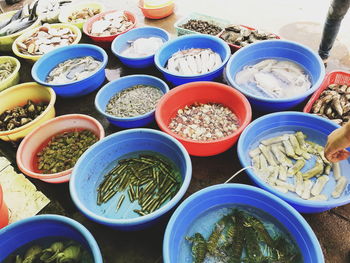 High angle view of various food