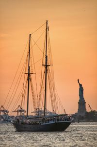 Ship in sea at sunset new york