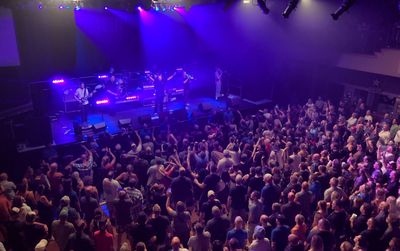 High angle view of crowd at music concert