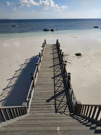 Pier on beach against sky