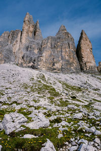 Low angle view of rock formations against sky