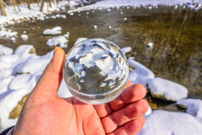 Close-up of hand holding crystal ball